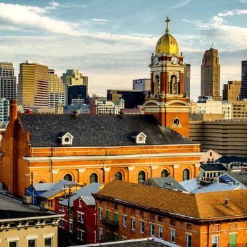 View of Cincinnati skyline from Over the Rhine district.