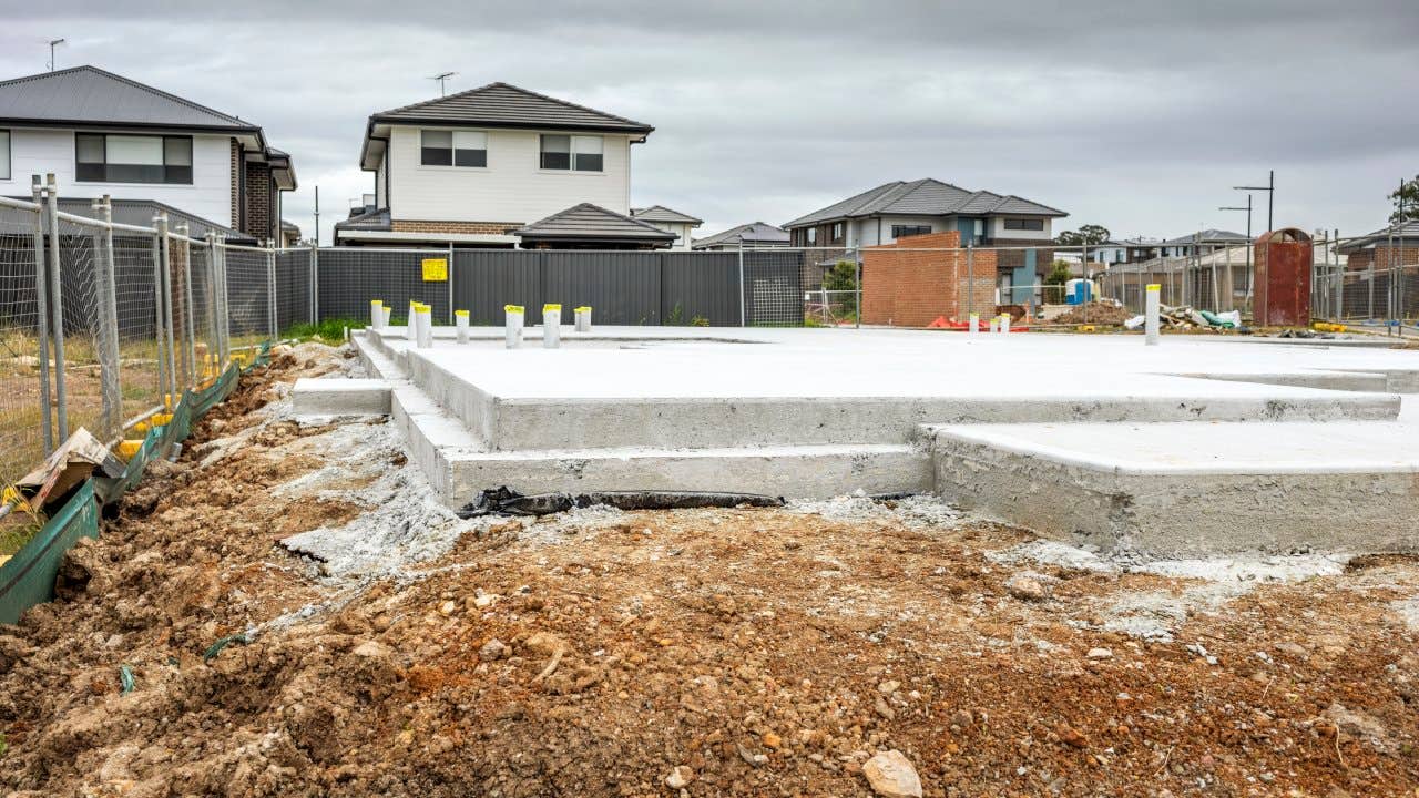 House concrete block foundation, new housing development