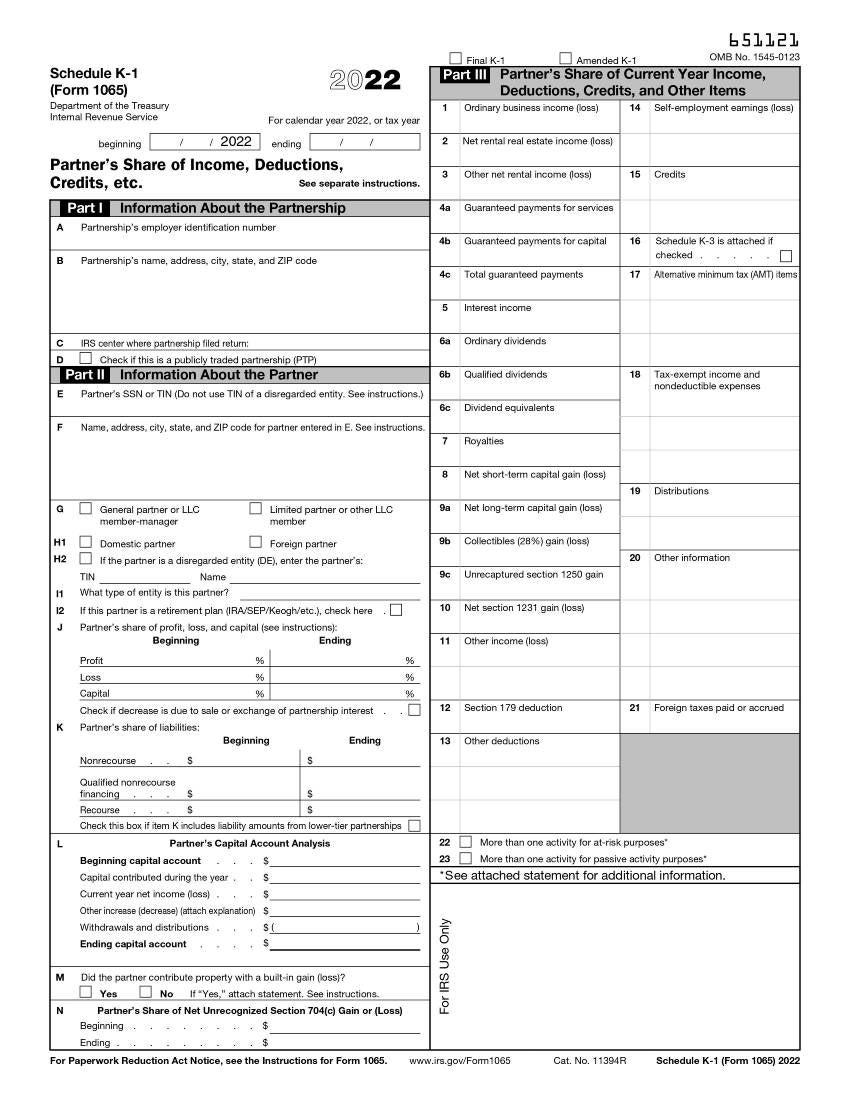 IRS form f1065sk1