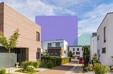 housing market 5-year forecast - photo illustration with purple square
