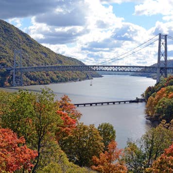 Bear Mountain Bridge Taken In Highland Falls, New York In Orange County. Notice The Fall Foliage With The Changing Color Of The Tree's. Photo Taken Sunday October 18, 2015.