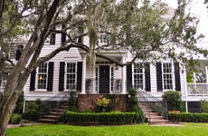 white southern mansion with chokeweed laden tree