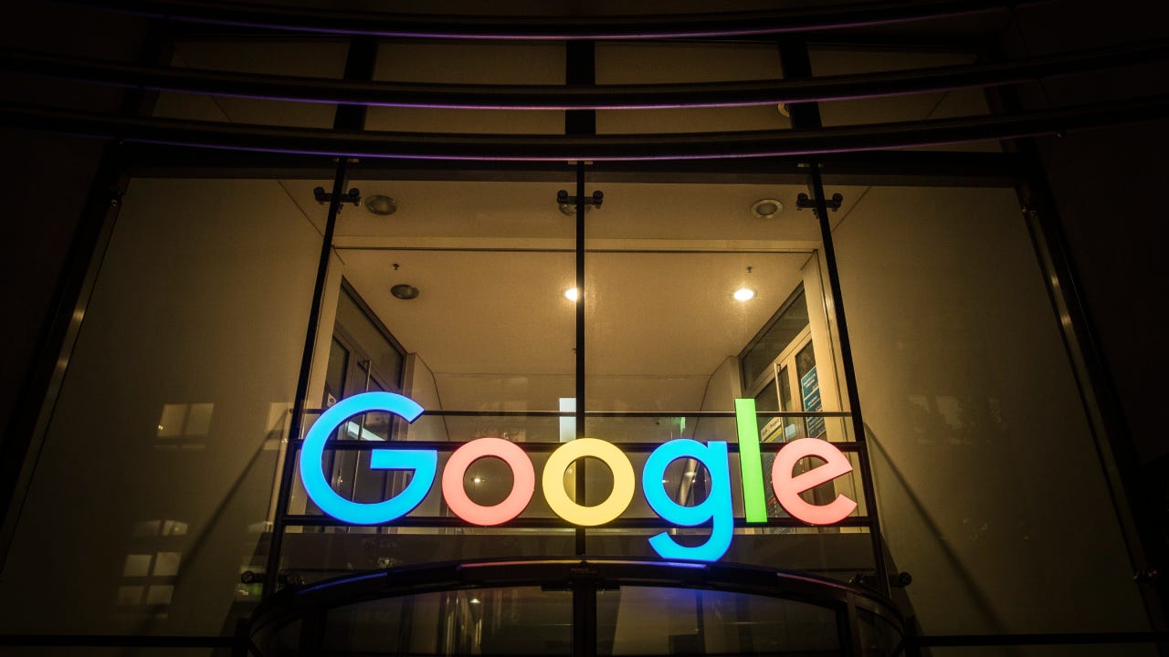 The logo of Google at its German Office is pictured in the evening on November 02, 2017 in Hamburg, Germany