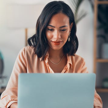 Business woman, corporate professional or manager searching the internet