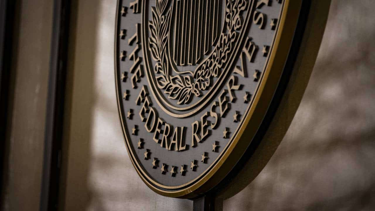 The seal of the US Federal Reserve Board of Governors at the William McChesney Martin Jr. Federal Reserve building in Washington, DC