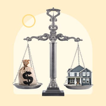 A scale balancing a house and money
