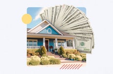 Illustrated collage featuring fanned out money behind a house