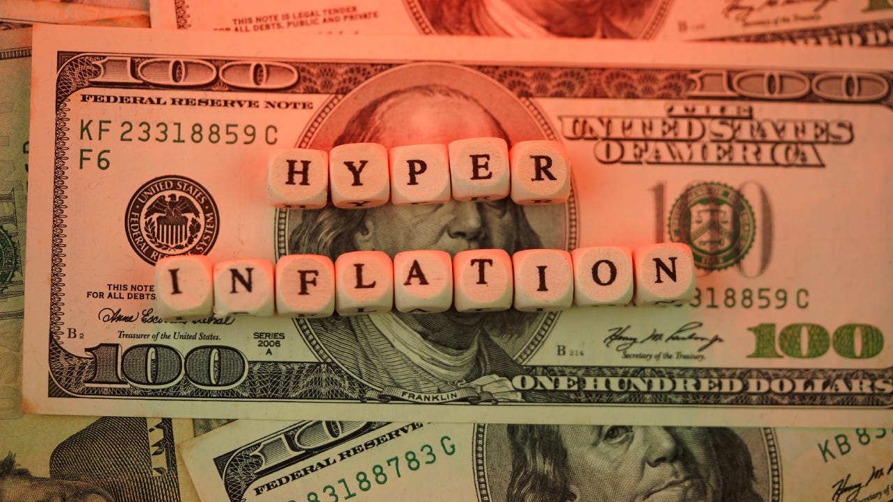 Hyperinflation word block with American dollar note
