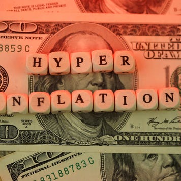 Hyperinflation word block with American dollar note