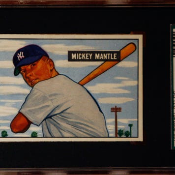 Mickey Mantle baseball card from private collection is displayed