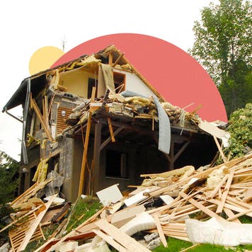 Broken-down residence after an earthquake