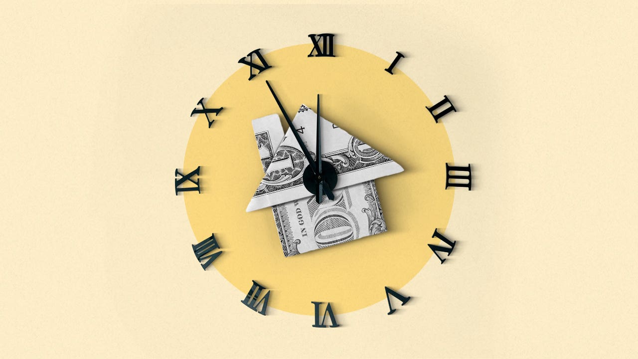 Illustrated collage in the shape of a clock
