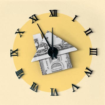 Illustrated collage in the shape of a clock