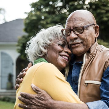 Senior couple hugging