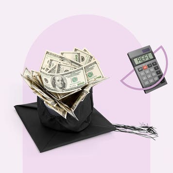 a graduation cap full of money