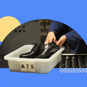 Man putting shoes in TSA boarding bin