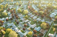 Aerial view of residential houses at autumn (october)