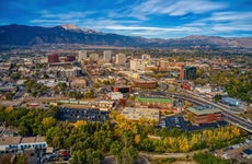 colorado springs with mountains in background