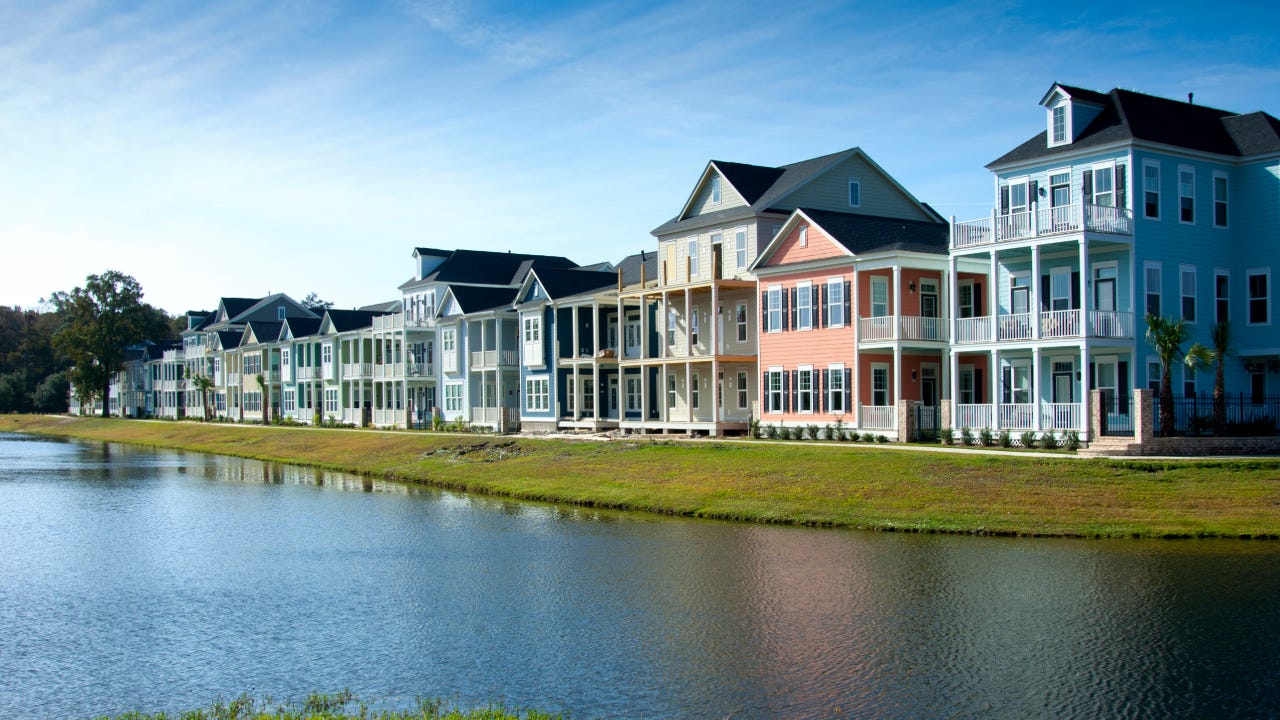 Rows of townhomes in the urban village of Market Common in Myrtle Beach, South Carolina.