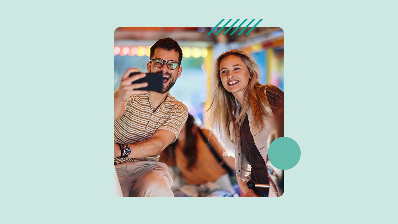 design image a couple smiling taking a selfie