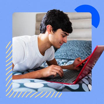 design image of a man on a laptop