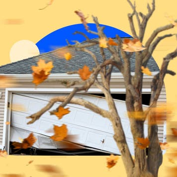 House with a damaged garage door