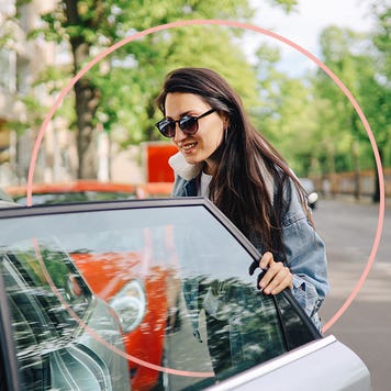 Person driving a car