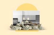 Image of money in front of a kitchen