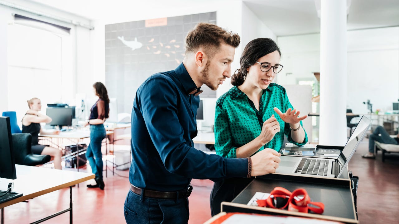 A group of startup business employees working together in a modern office environment.