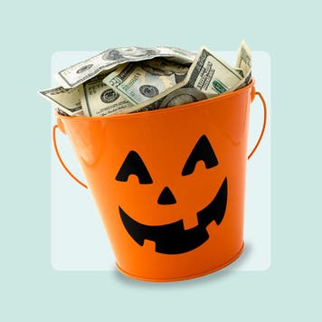 Halloween bucket filled with money