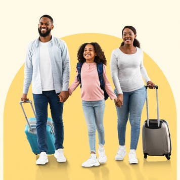 design image of a family traveling with luggage in hand