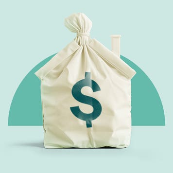Illustrated image featuring a moneybag shaped like a house
