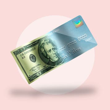 Unrealistic image of cash blending and changing into a credit card