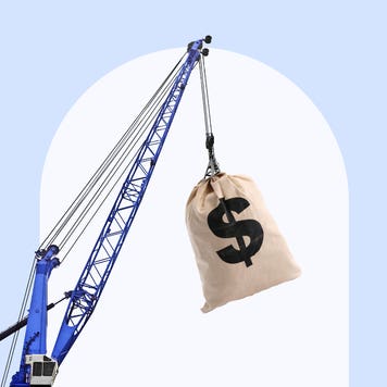 Image of a crane holding a bag of money