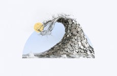 A wave made of silver coins