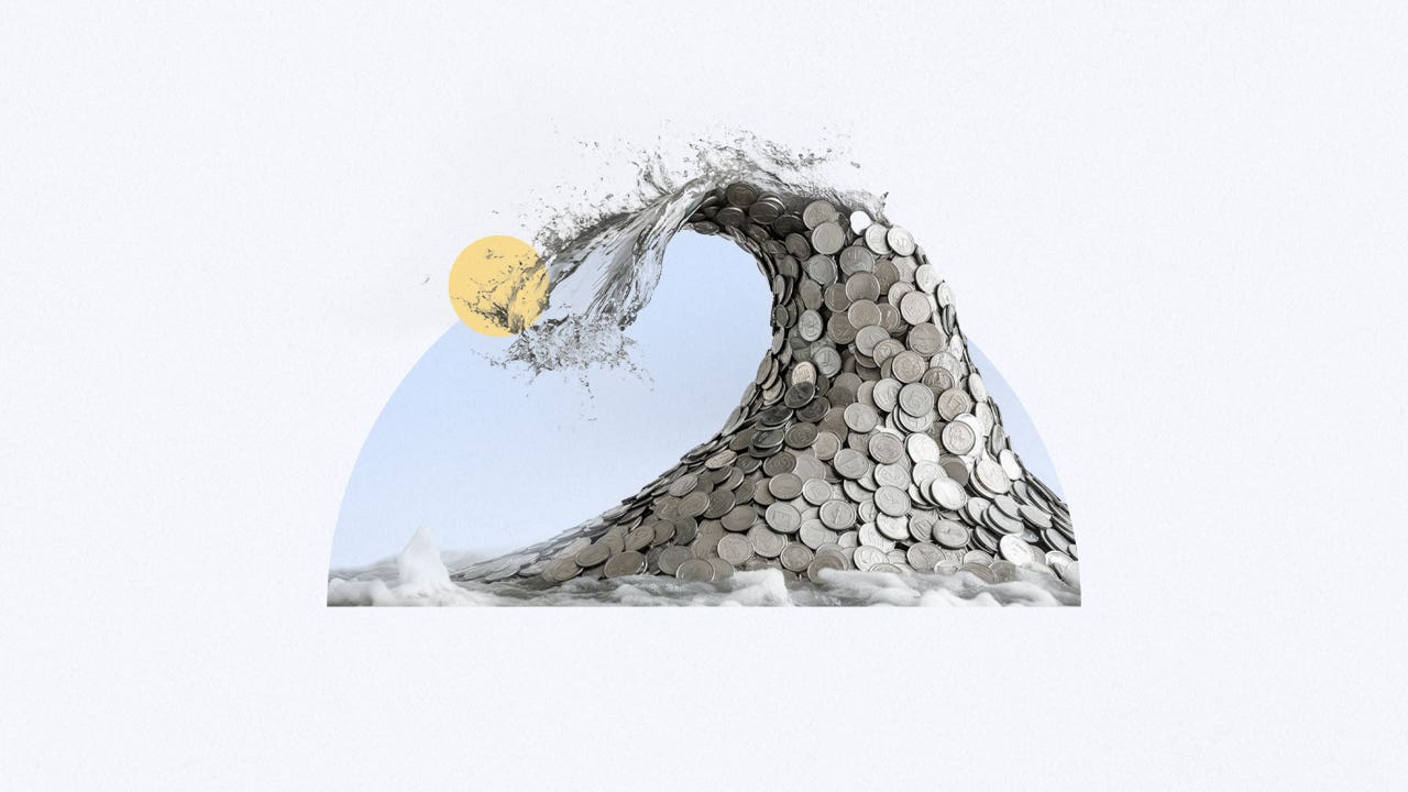 A wave made of silver coins