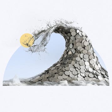 A wave made of silver coins