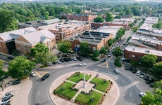 An Elevated View of Small American Downtown of Franklin, Tennessee in the Summer