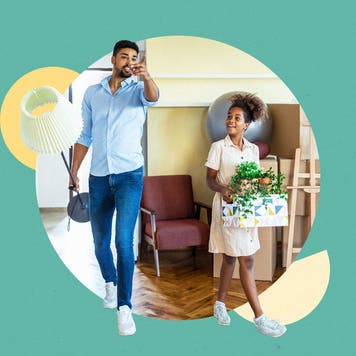 Image featuring two people carrying objects into a home