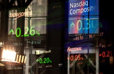 Stock market information displayed at the Nasdaq MarketSite in New York, US
