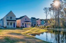 New detached houses in a residential district in Myrtle Beach, South Carolina, USA on a sunny day.