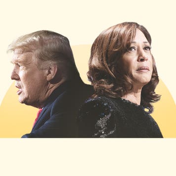 Donald Trump and Vice President Harris side by side in a collage style