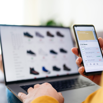 Man shopping online easy and fast.The convenience of shopping online.