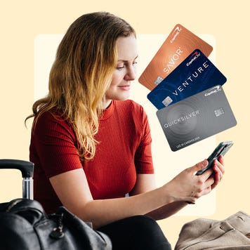 design image of a woman on a wheelchair with cards fawned out