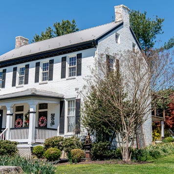 Colonial-Style Brick Ranch Duplex Home on a Farm in Maryland, USA in the Springtime