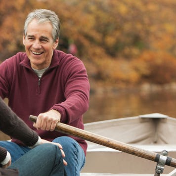 Older couple in a rowboat