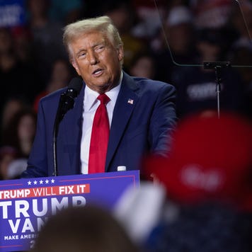 Donald Trump speaks at a rally on November 5, 2024 in Grand Rapids, Michigan.