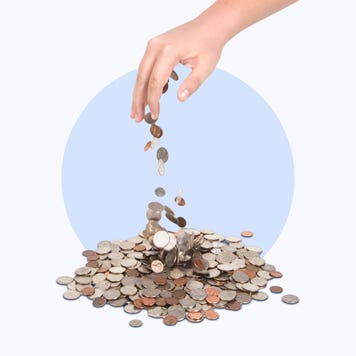 Illustration of American reaching for pennies and change