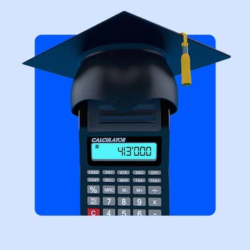 black calculator wearing a black graduation cap like a hat