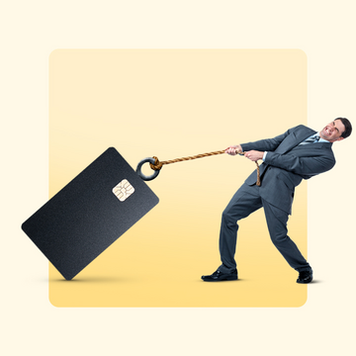 Illustration of man being pulled back by a credit card
